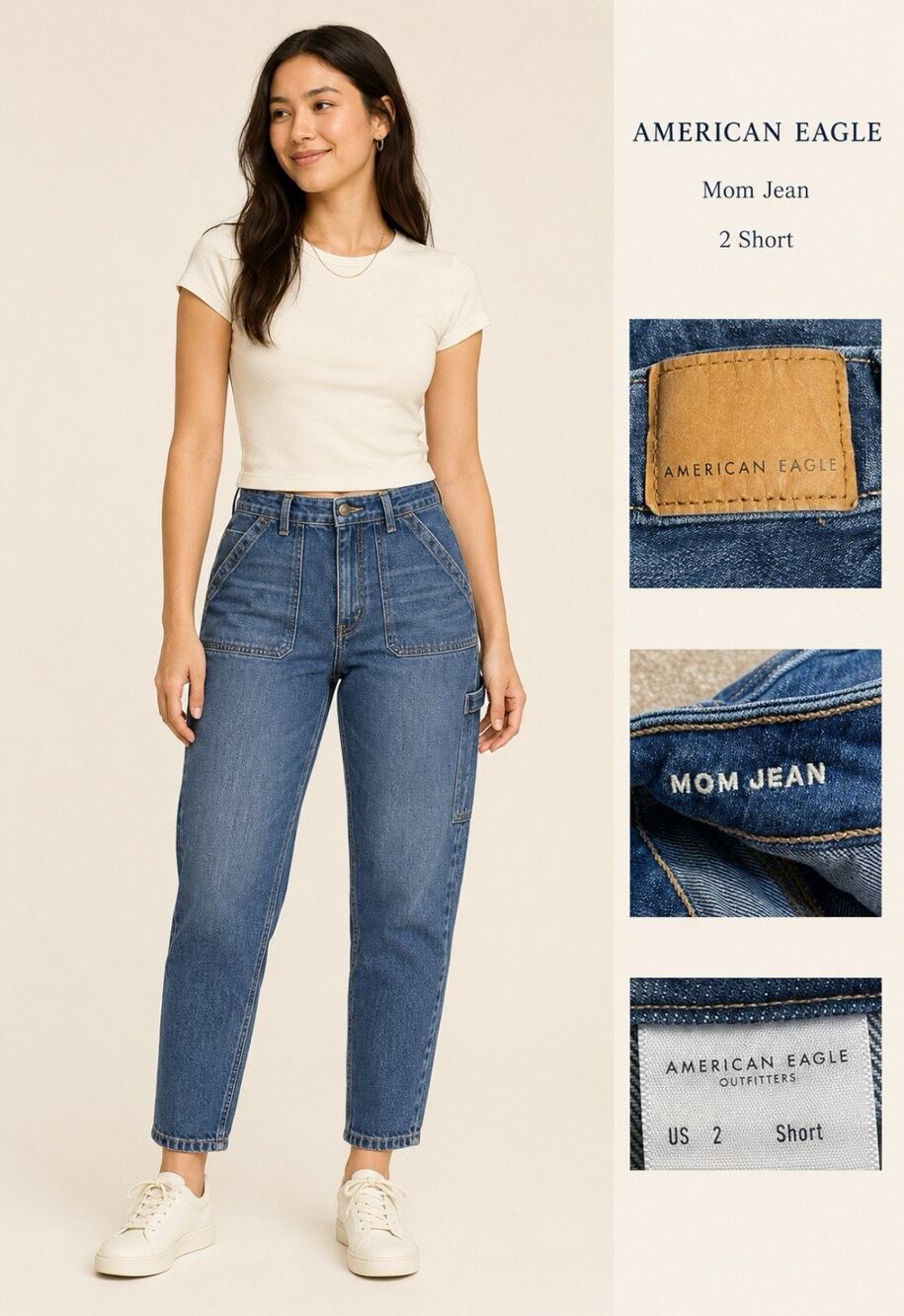 American Eagle Mom Carpenter Jean Straight Fit Jeans Size 2 Short Medium Wash